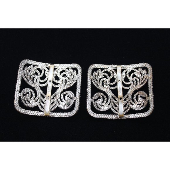 Antique swirl pattern steel cut bead‎ French shoe buckles pair - Picture 4 of 14